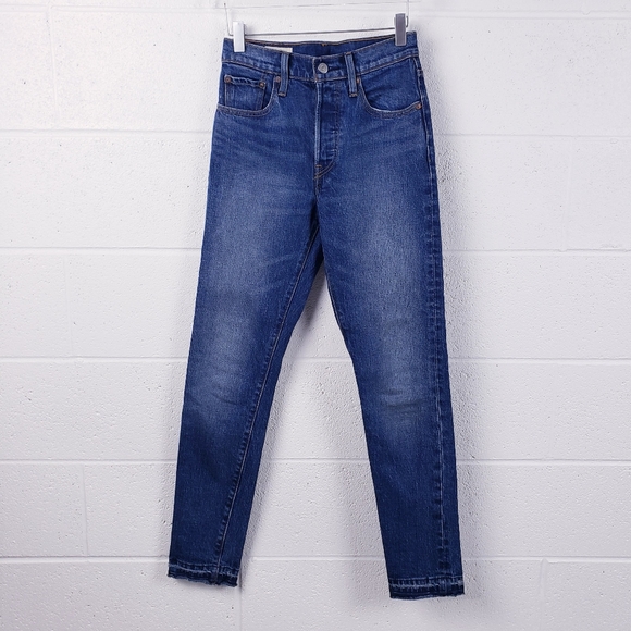 Levi's 501 Skinny Jeans Button Fly Dark Wash Women's Size 24 /30 - Picture 2 of 14